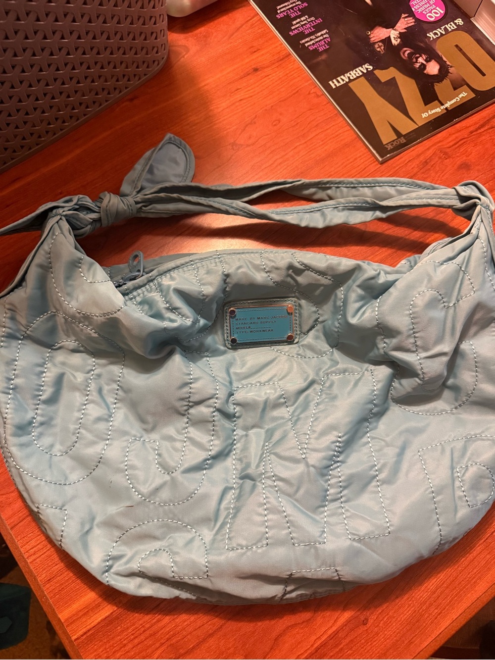Marc Jacobs Light Blue Quilted Shoulder Bag with Knotted Strap
